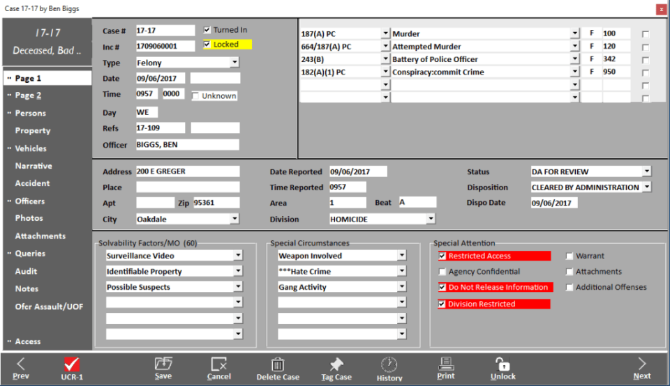 screenshot of RIMS Records and Case Management System